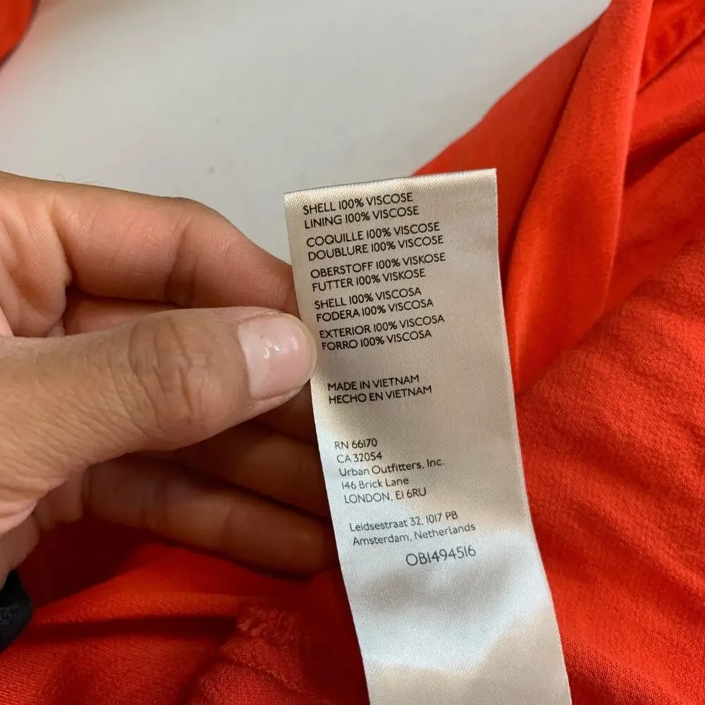 Maeve Dress Womens XS Extra Small Coral Open Back Satin Faux Wrap Tie Waist Midi